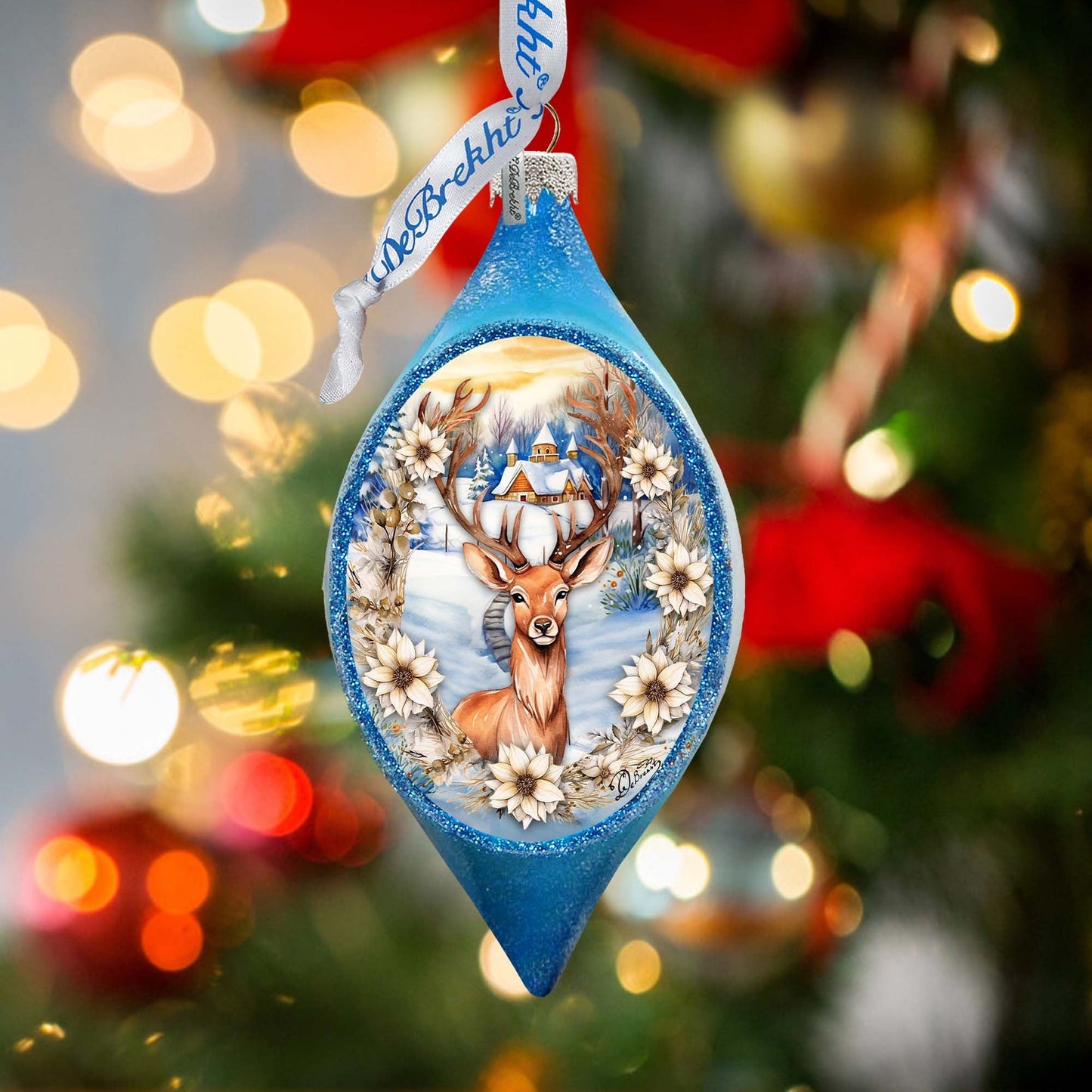 Majestic Forest Deer Drop Glass Ornament by G. Debrekht - Wildlife Holiday Decor - 757-047