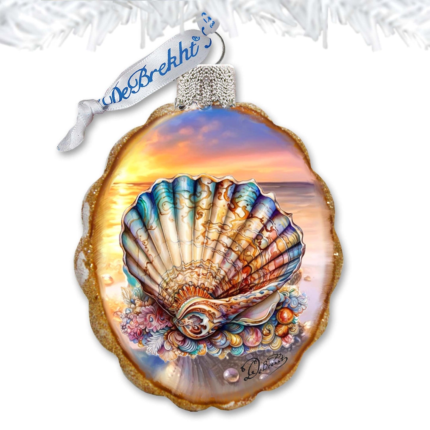 Glass Christmas Tree Decorations - Ocean Shell Keepsake Glass Ornaments by G. Debrekht - Coastal Holiday Decor - 777397