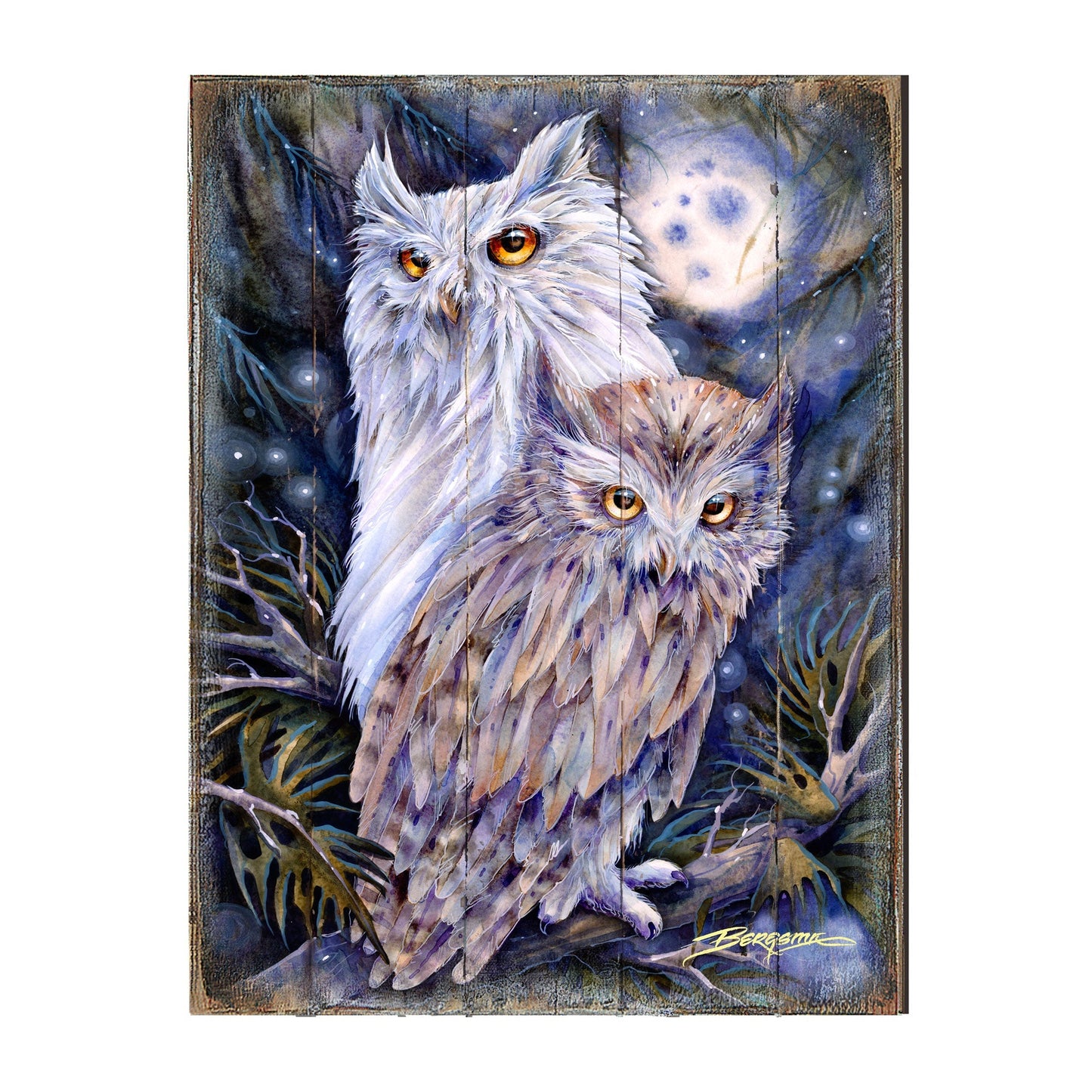 Night Watch Owls Wooden Wall Art by J. Bergsma - Nature Wildlife Decor  - 8592902BP-JB