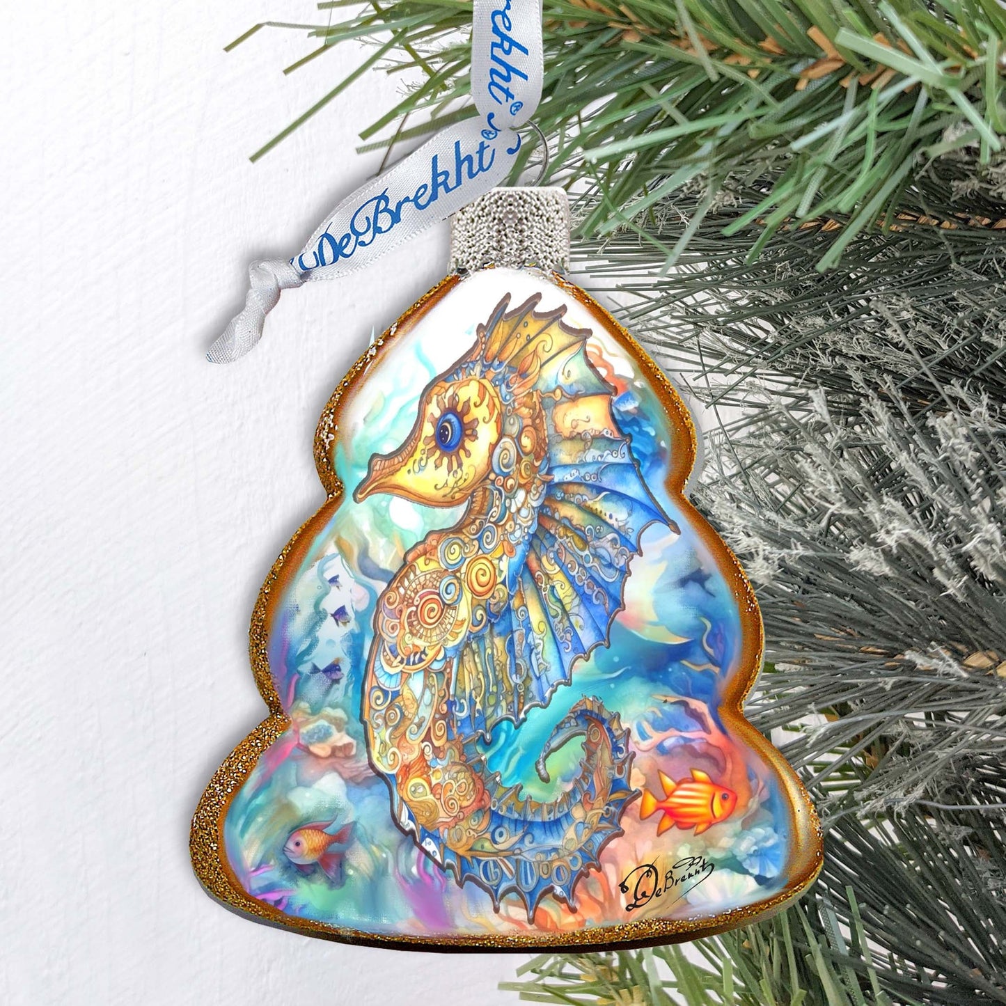 Holiday Coastal Decor - Seahorse Keepsake Glass Ornaments by G. Debrekht - Coastal Holiday Decor - 777398