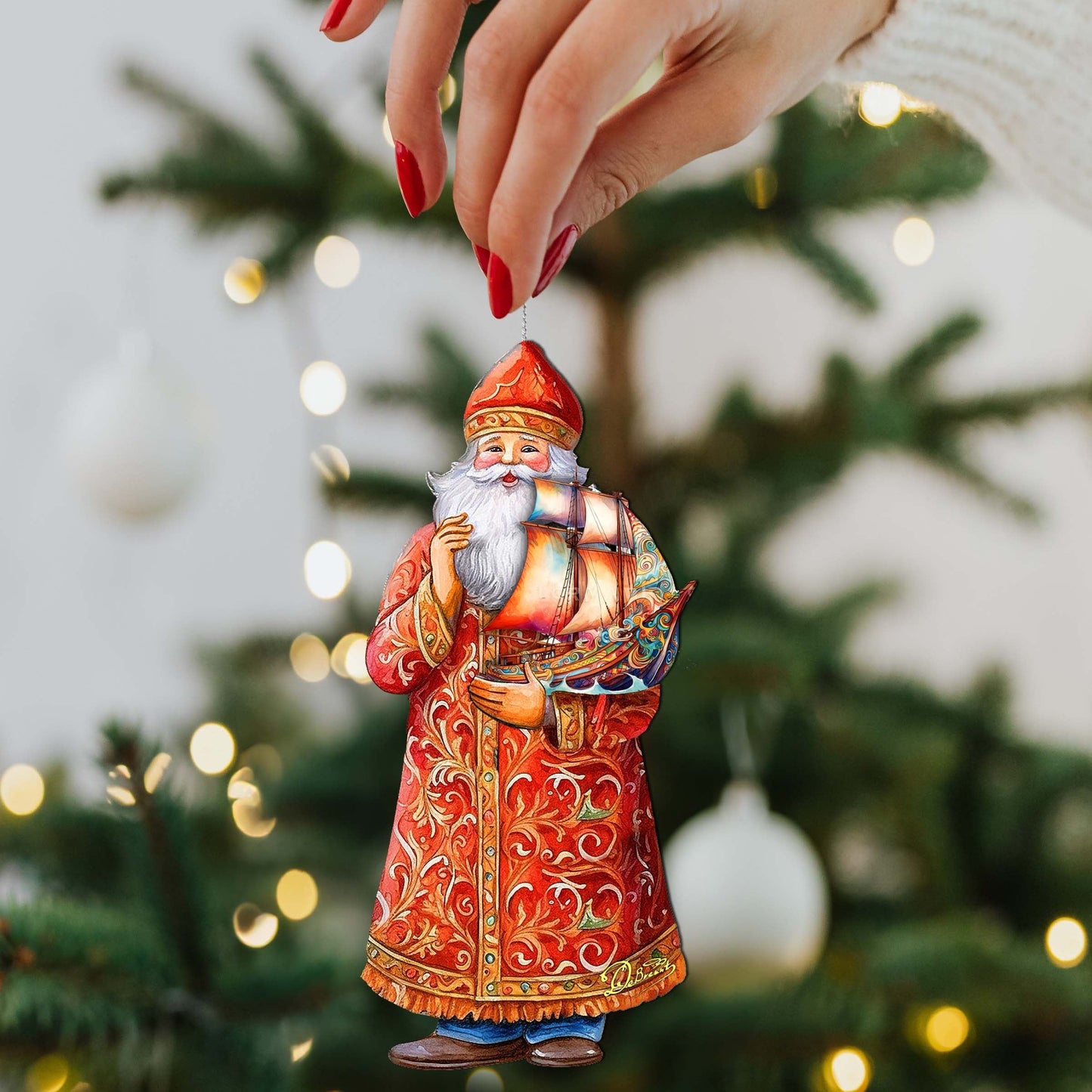 Holiday Cruise with Santa Wooden Ornaments by G. Debrekht - Christmas Santa Snowman Decor - 8691408