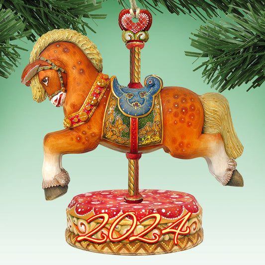 2024 Dated Carousel Horse Wooden Ornaments by G. Debrekht - Carousel Holiday Decor - 8114041-1-D24