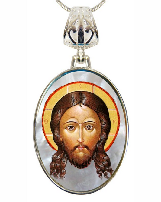 Icon of The Holy Face Silver Plated Mother of Pearl Necklace Jewelry - 43018