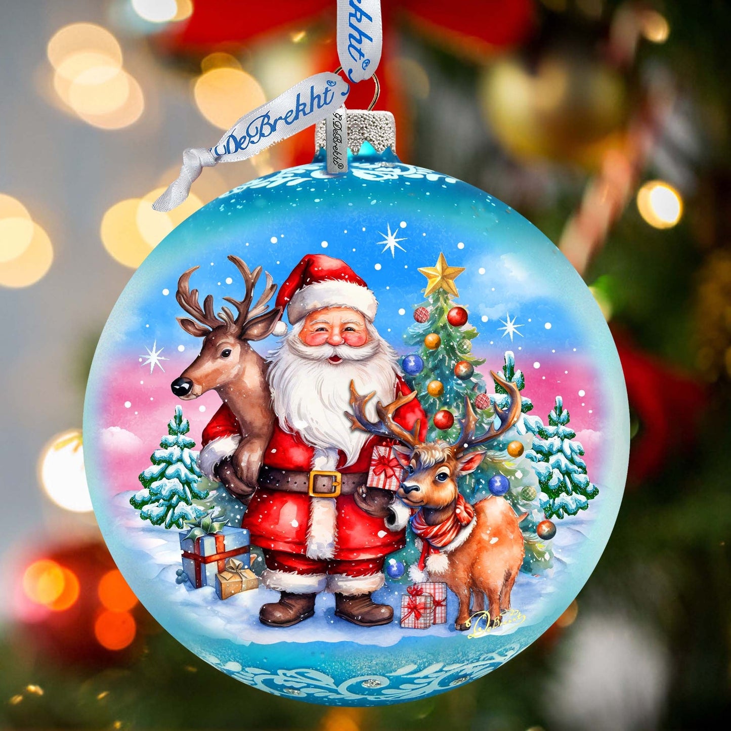 Santas Best Friends Lg Glass Ornament by G.Debrekht - Christmas Santa Snowman Decor - 73947