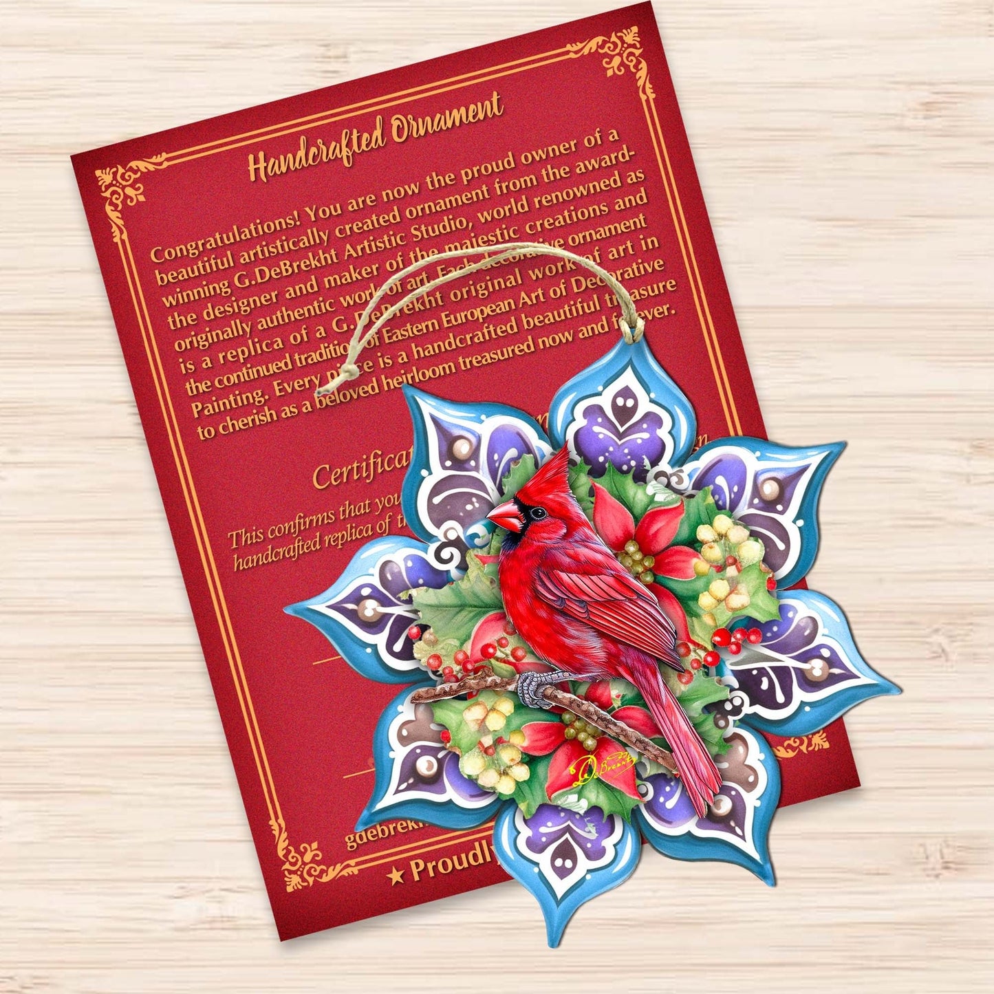 Cardinal Snowflake Wooden Ornaments by G. Debrekht - Nature Wildlife Decor - 8688411