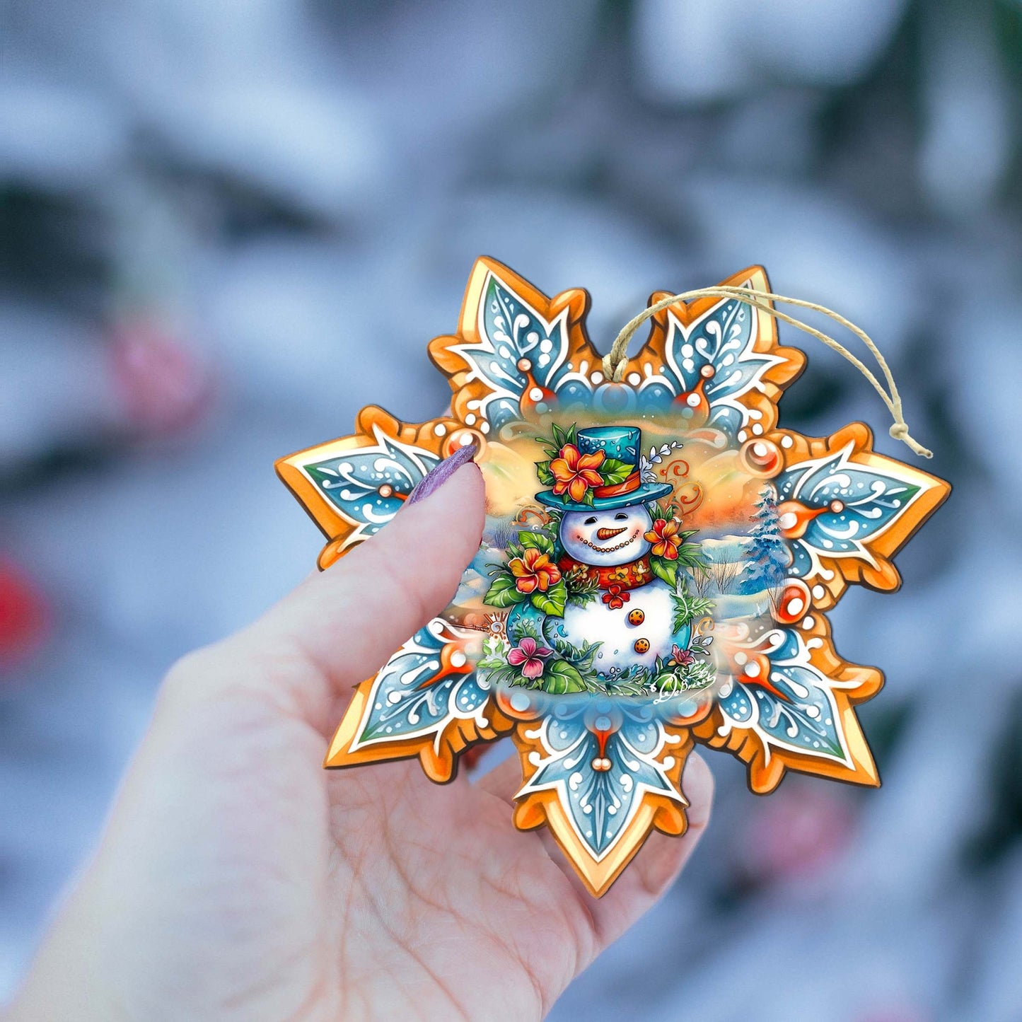 Snowman Snowflake Wooden Ornaments by G. Debrekht - Christmas Santa Snowman Decor - 8688425