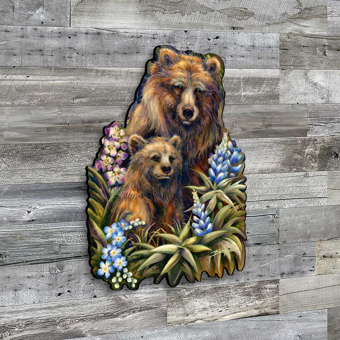 Grin & Bear it Grizzly Mother & Cub Wall Art by J. Bergsma - Wildlife Holiday Decor - 8591947W-JB