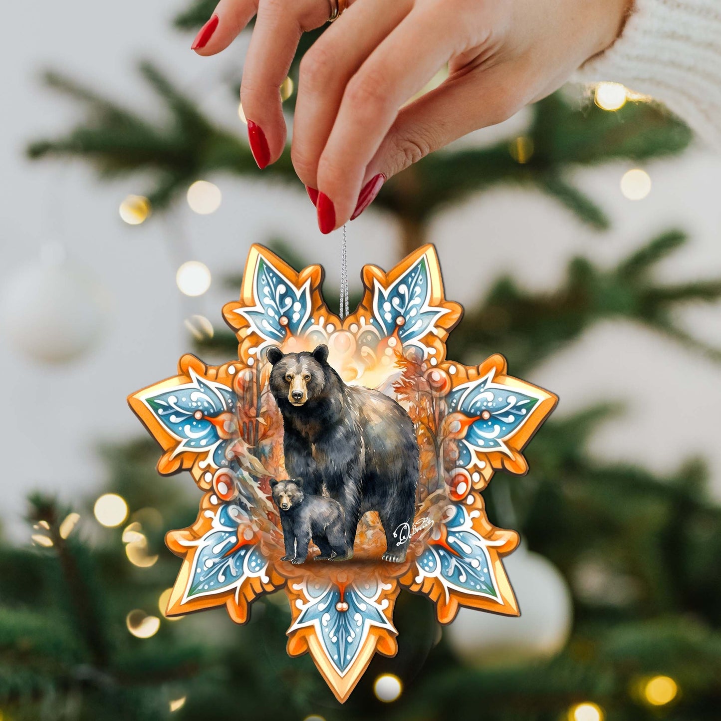 Black Bear Snowflake Wooden Ornaments by G. Debrekht - Nature Wildlife Decor - 8688407