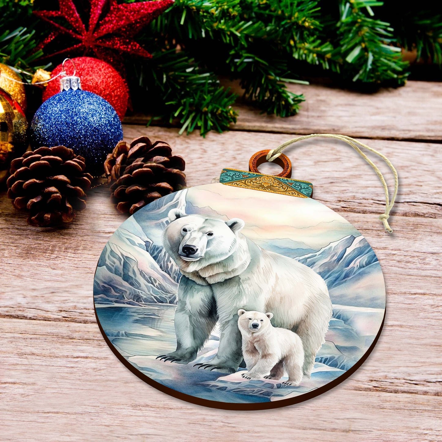 Polar Bear in Snowy Bliss Wooden Ornaments by G.Debrekht - Wildlife Holiday Decor - 870049
