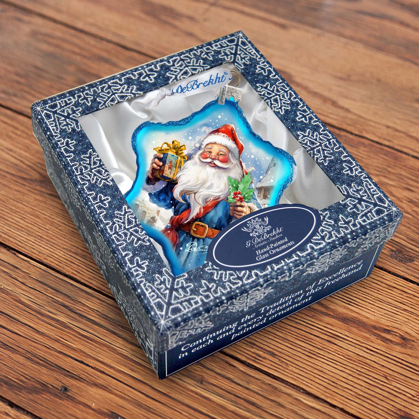 Gift for Santa Snowflake Glass Ornament by G. Debrekht - Christmas Santa Snowman Décor - 754-044