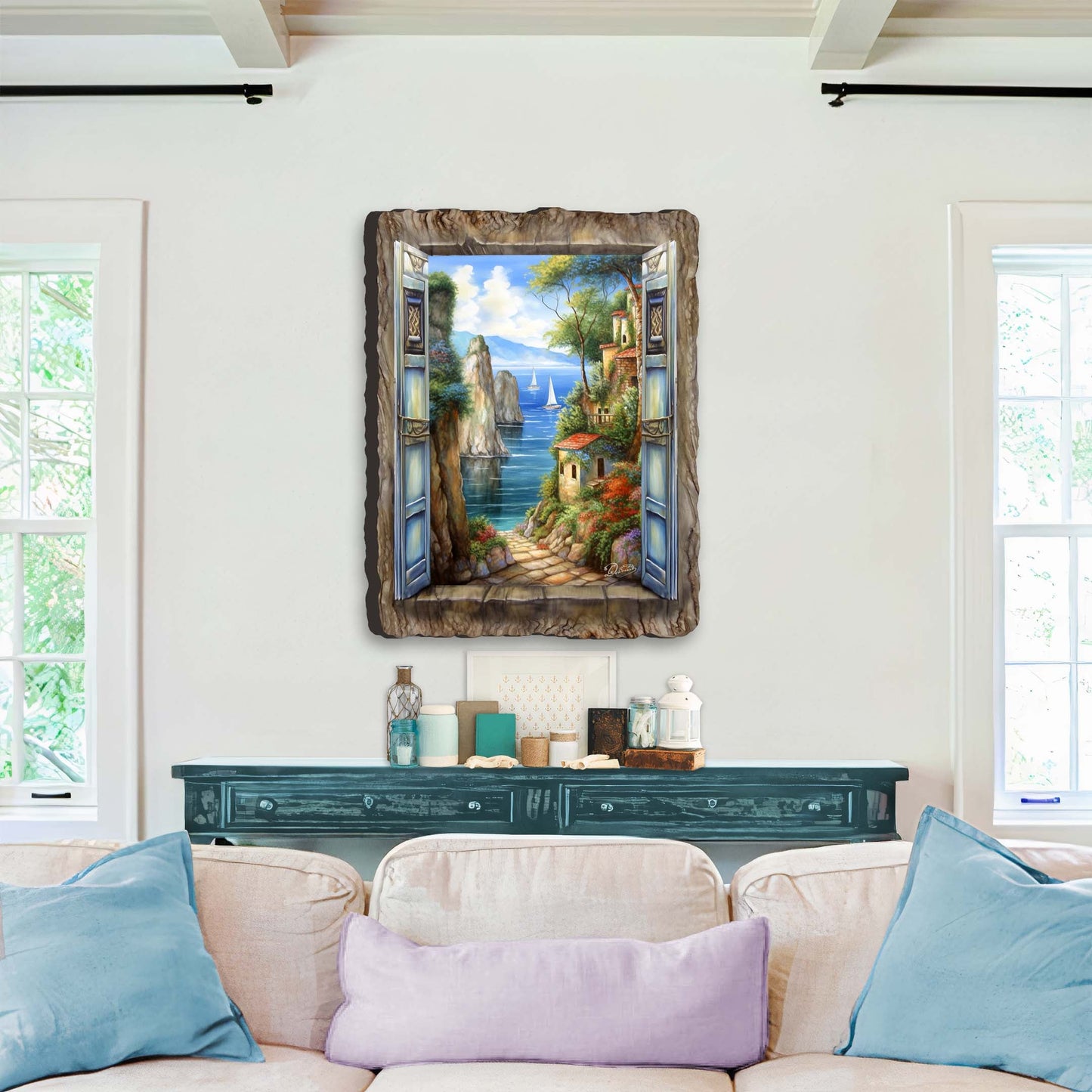 Seaside Town Window Wall Art by G. DeBrekht Coastal Decor - 8492105W