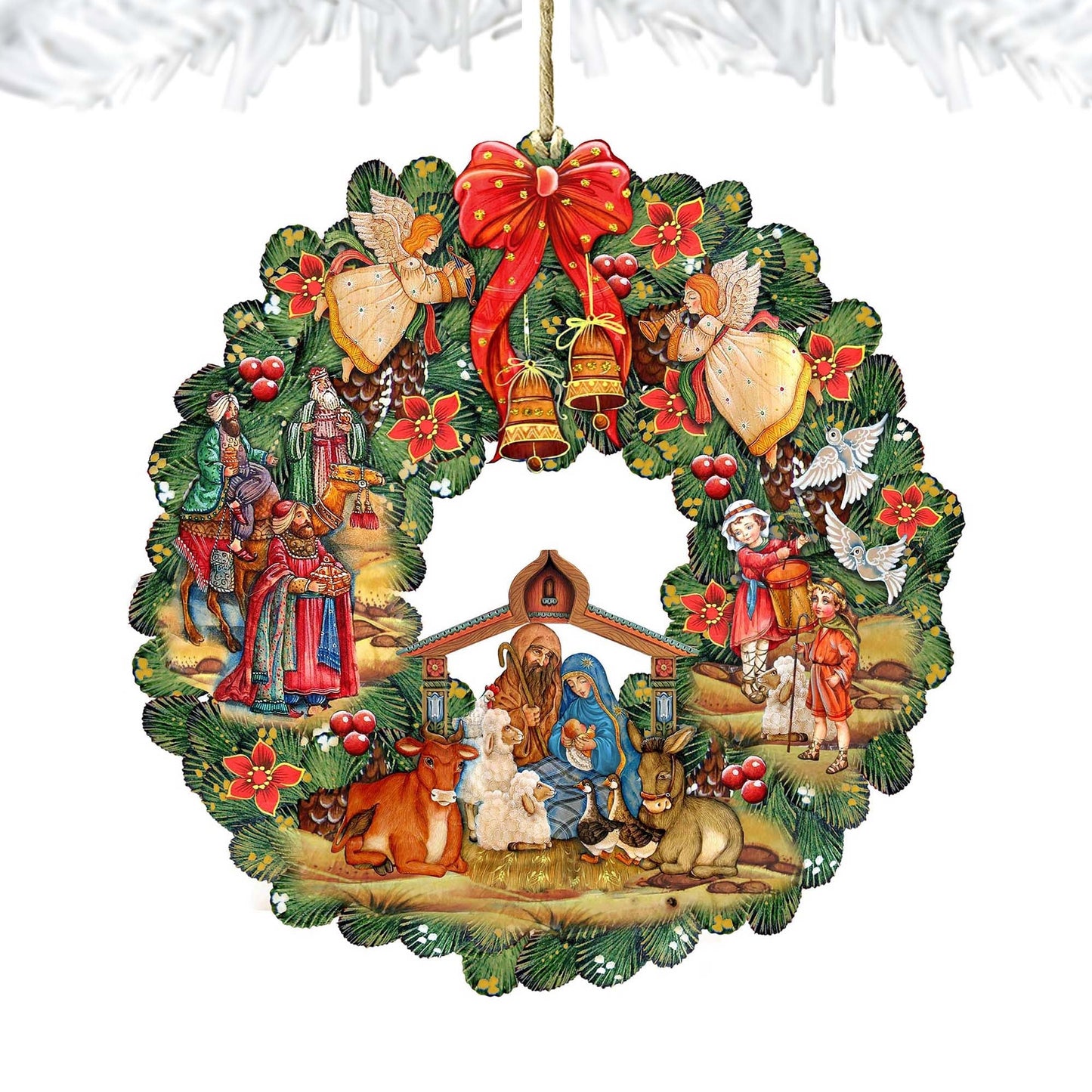 Nativity Wreath Wooden Ornaments by G. DeBrekht - Nativity Holiday Decor - 8185314