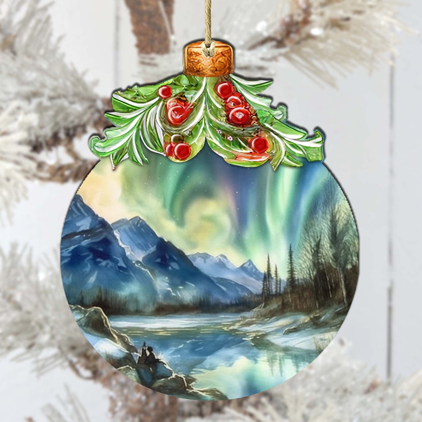 Alaskan Northern Lights Berry Wooden Ornaments by G.Debrekht - Wildlife Holiday Decor - 870023