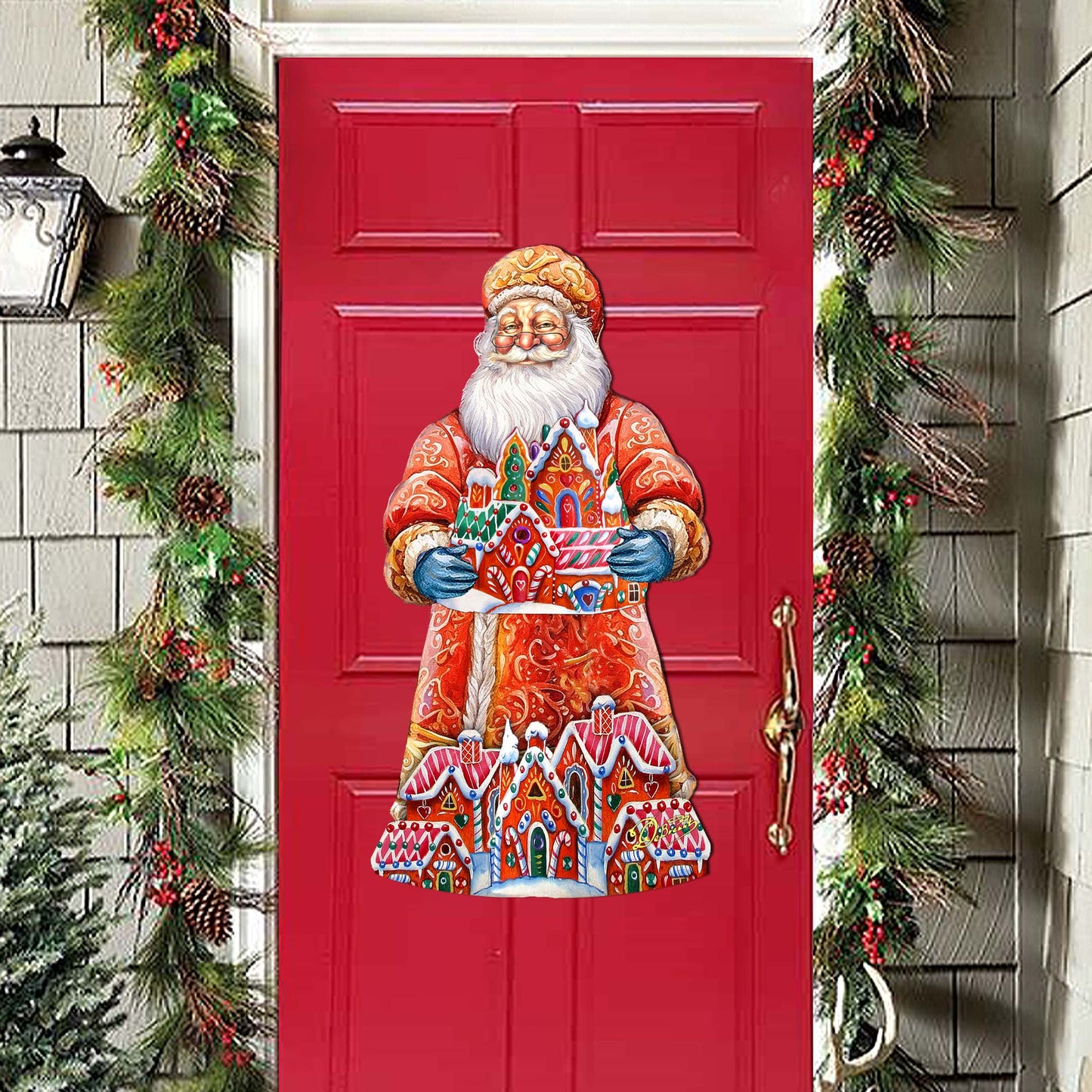 Santa and the Gingerbread House Holiday Door Decor by G. Debrekht - Christmas Santa Snowman Decor - 8691404H