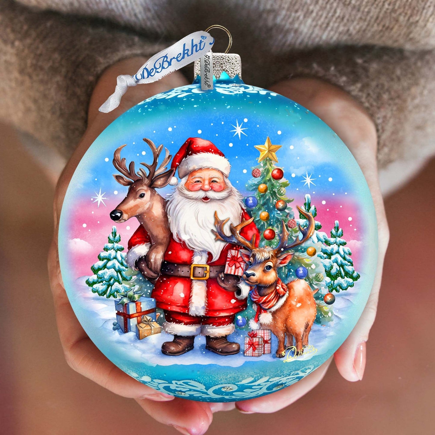 Santas Best Friends Lg Glass Ornament by G.Debrekht - Christmas Santa Snowman Decor - 73947