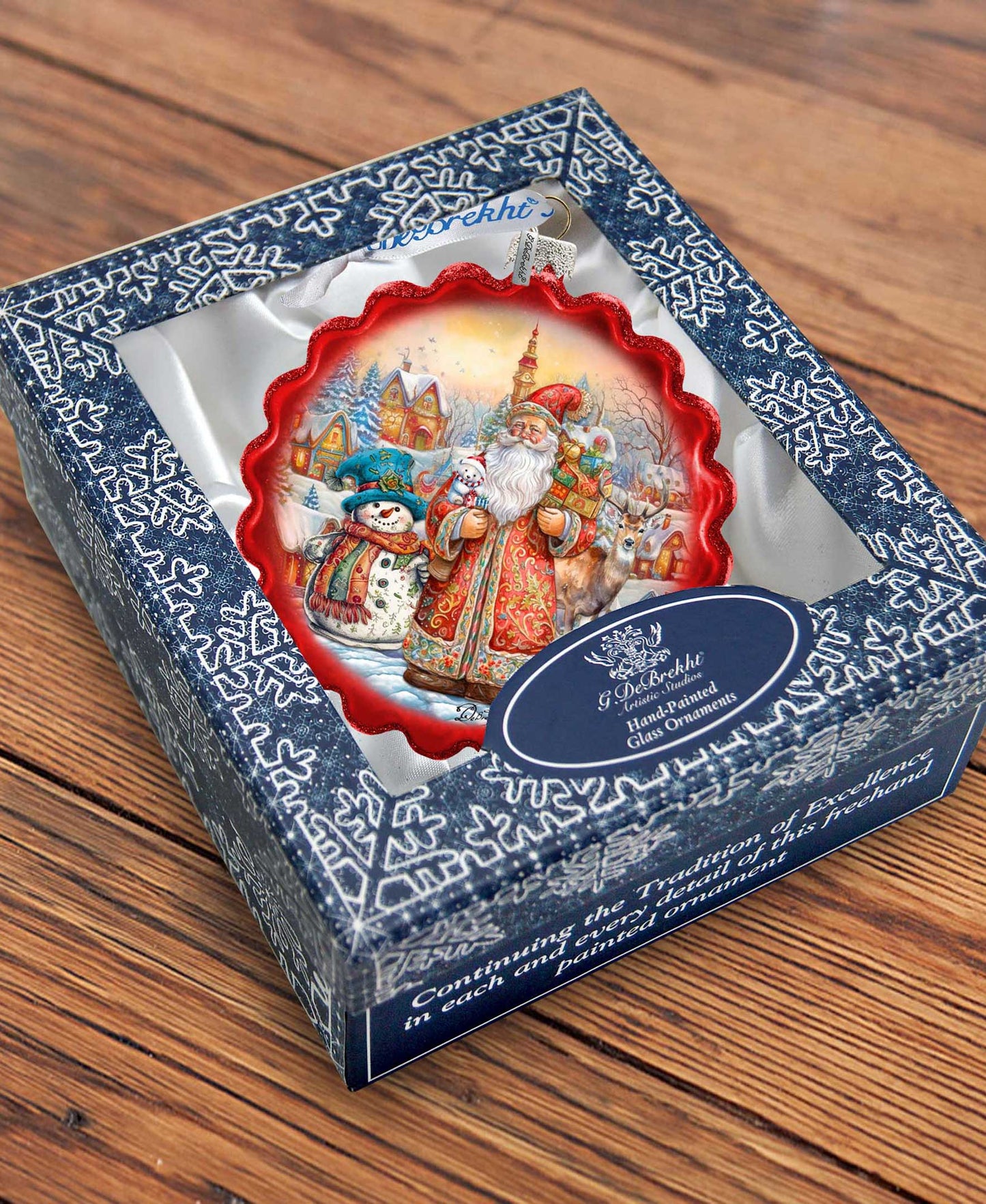 Merry Christmas Wreath Glass Ornament by G. Debrekht - Christmas Santa Snowman Decor - 759-058