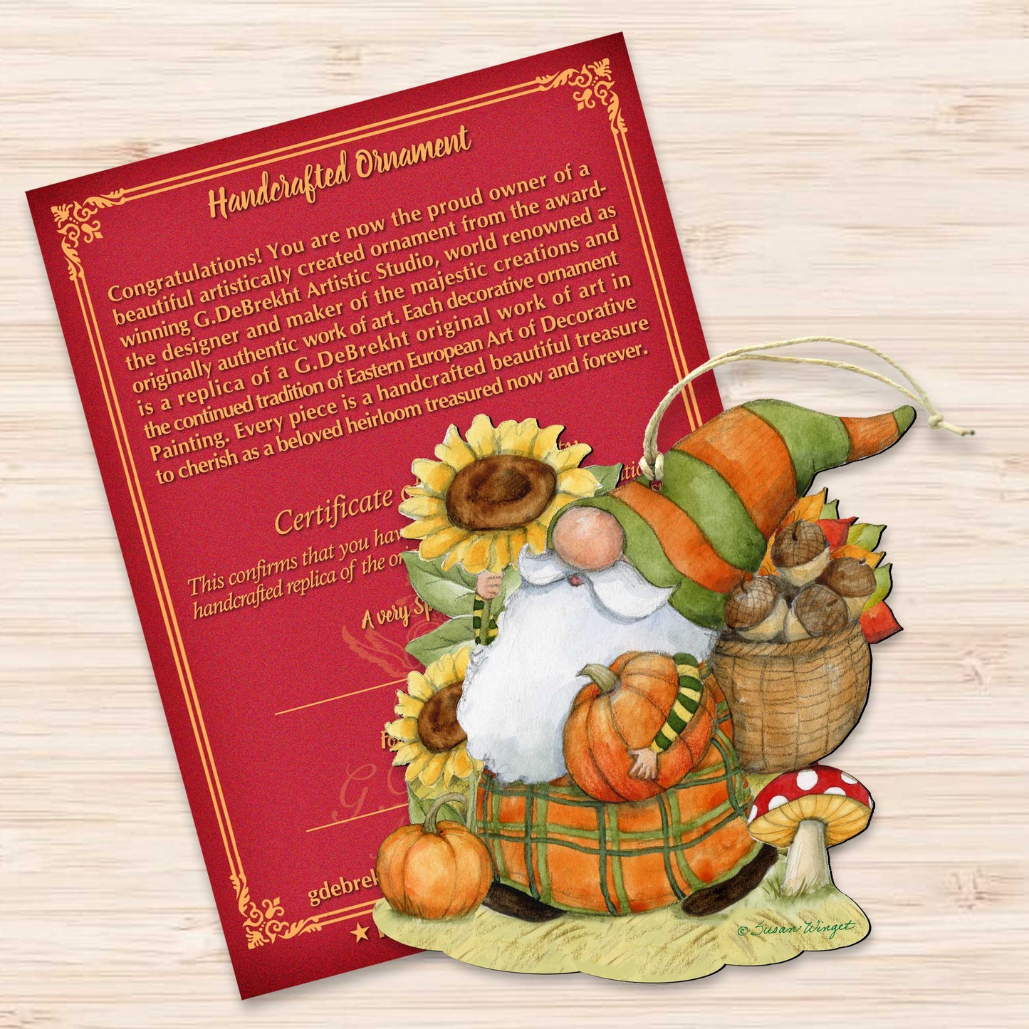 Fall Decoration Harvest Gnome - Cornucopia Ornament Handmade Gift for Autumn Adornment - Wooden Ornament by Susan Winget - Item 8471208-SW