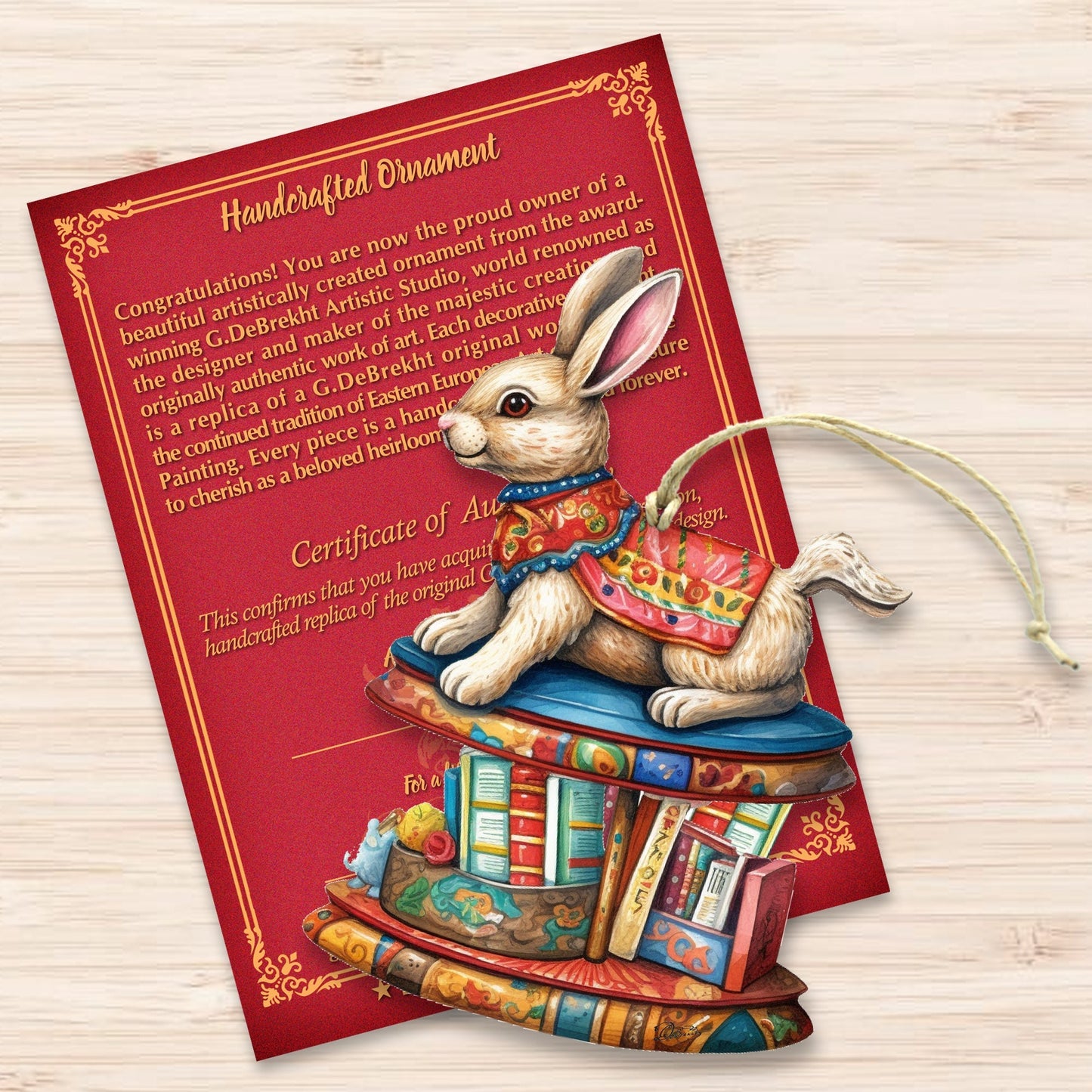 Carousel Bunny with Books Wooden Ornaments by G. Debrekht - Christmas Decor - 8100195-2