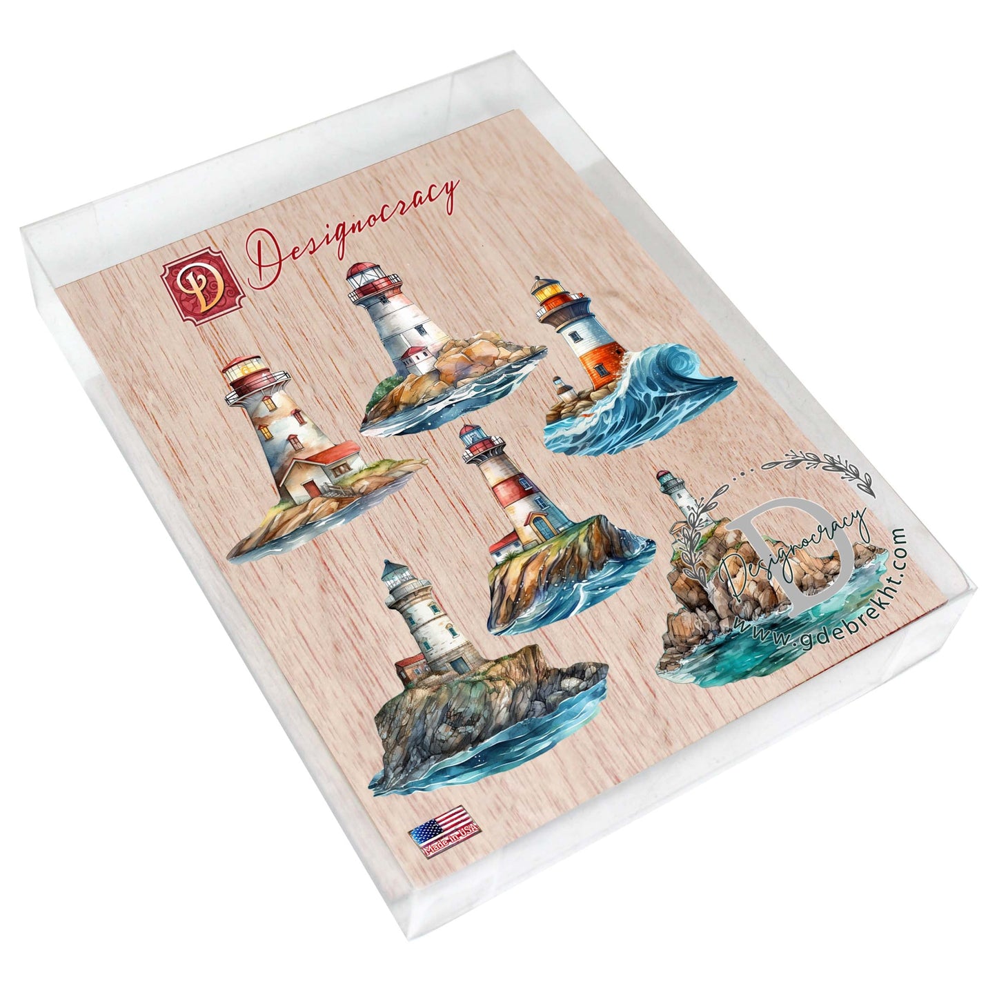 Lighthouse Decorative Wooden Magnets Set of 6 by G. Debrekht - Coastal Decor - 8090022G-S6