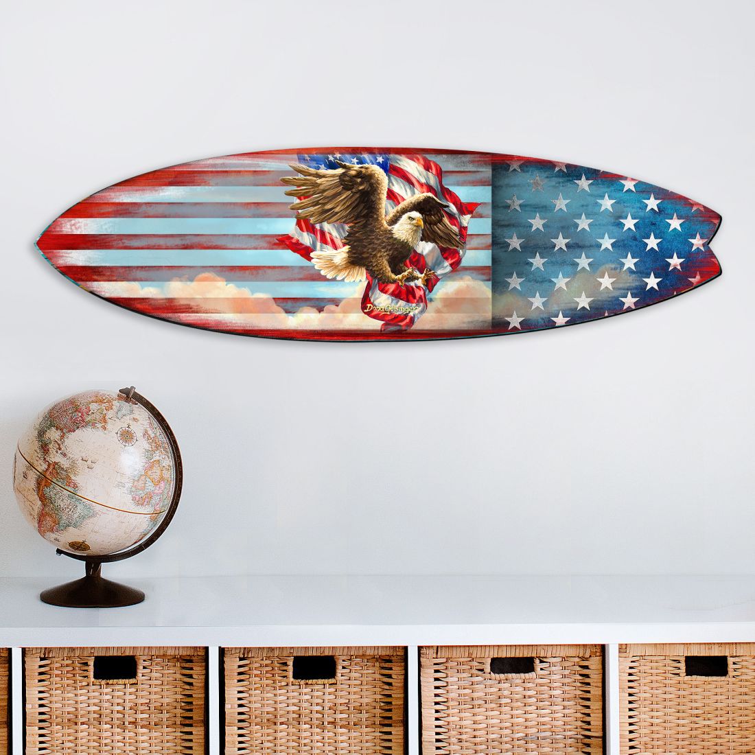 Patriotic American Flag Surfboard Coastal Door Art by D. Gelsinger - American Christmas Decor - 8490108HS