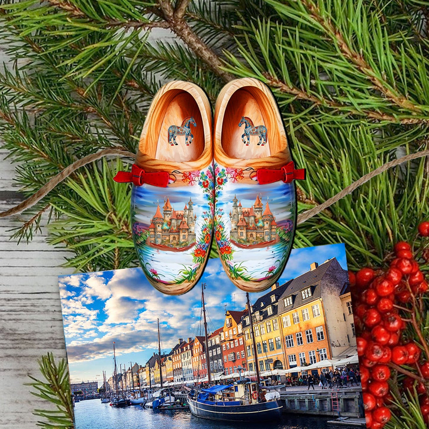 Danish Shoes Decorative Wooden Clip-on Ornaments Set of 6 by G. Debrekht - Love Family Decor - 8090073C-S6