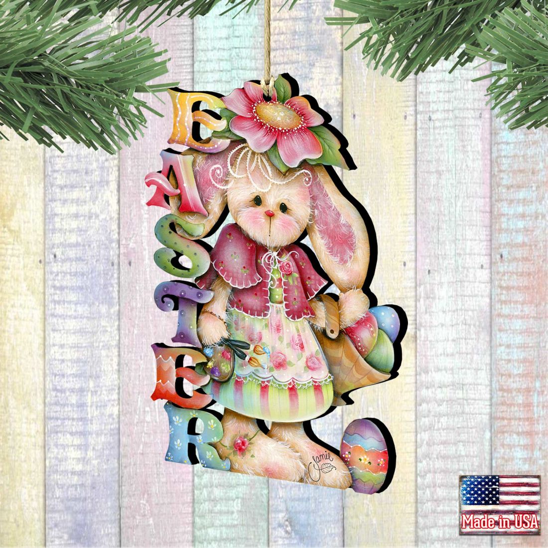 The Easter Bunny Wooden Ornaments by Jamie Mills-Price - Easter Spring Decor - 8457605
