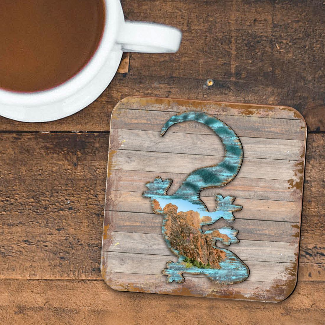 Gecko Wooden Cork Coasters Gift Set of 4 by Nature Wonders - Nature Wildlife Decor  - 8199434C-S4