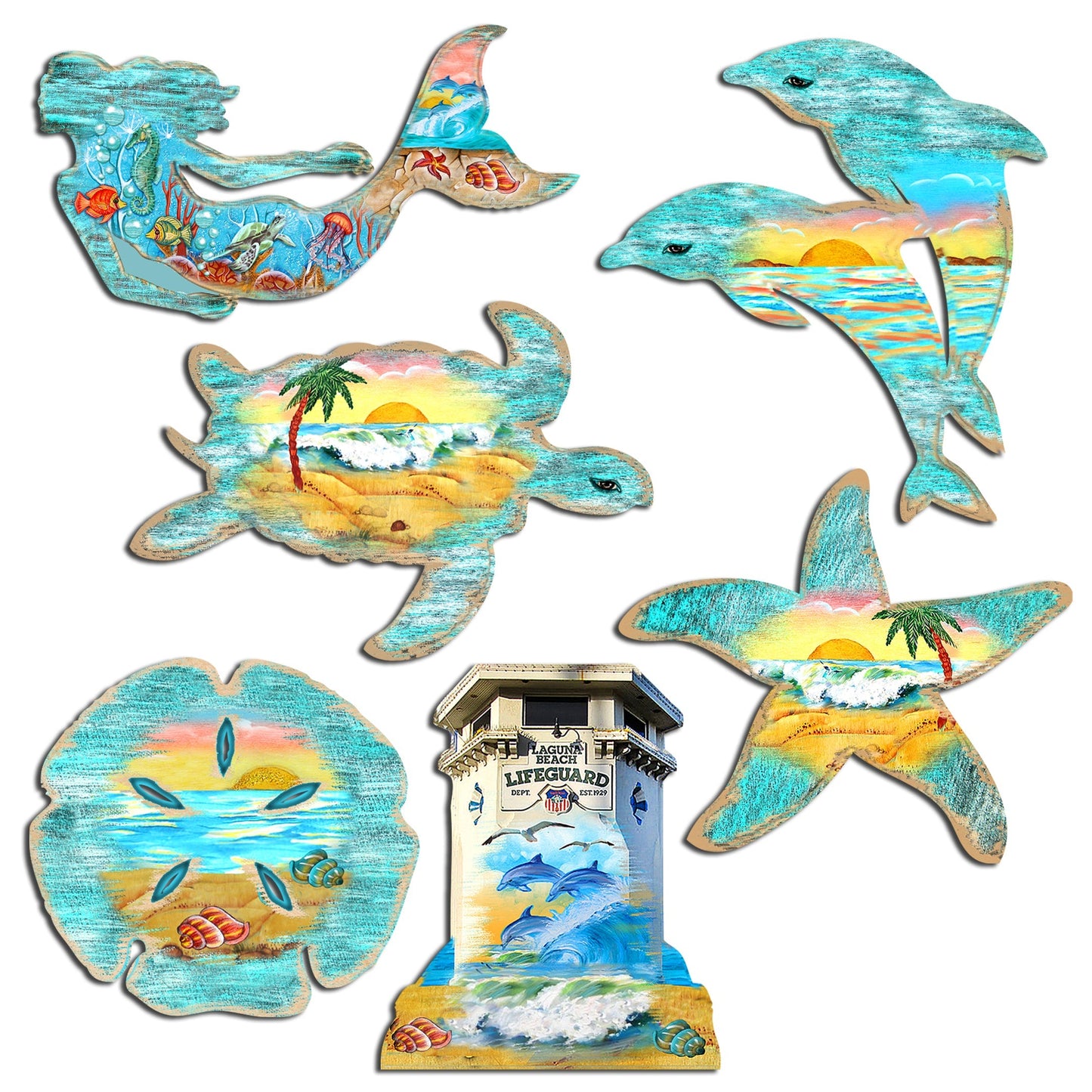 Coastal Decorative Wooden Magnets Set of 6 by G. Debrekht - Coastal Decor - 8090060G-S6