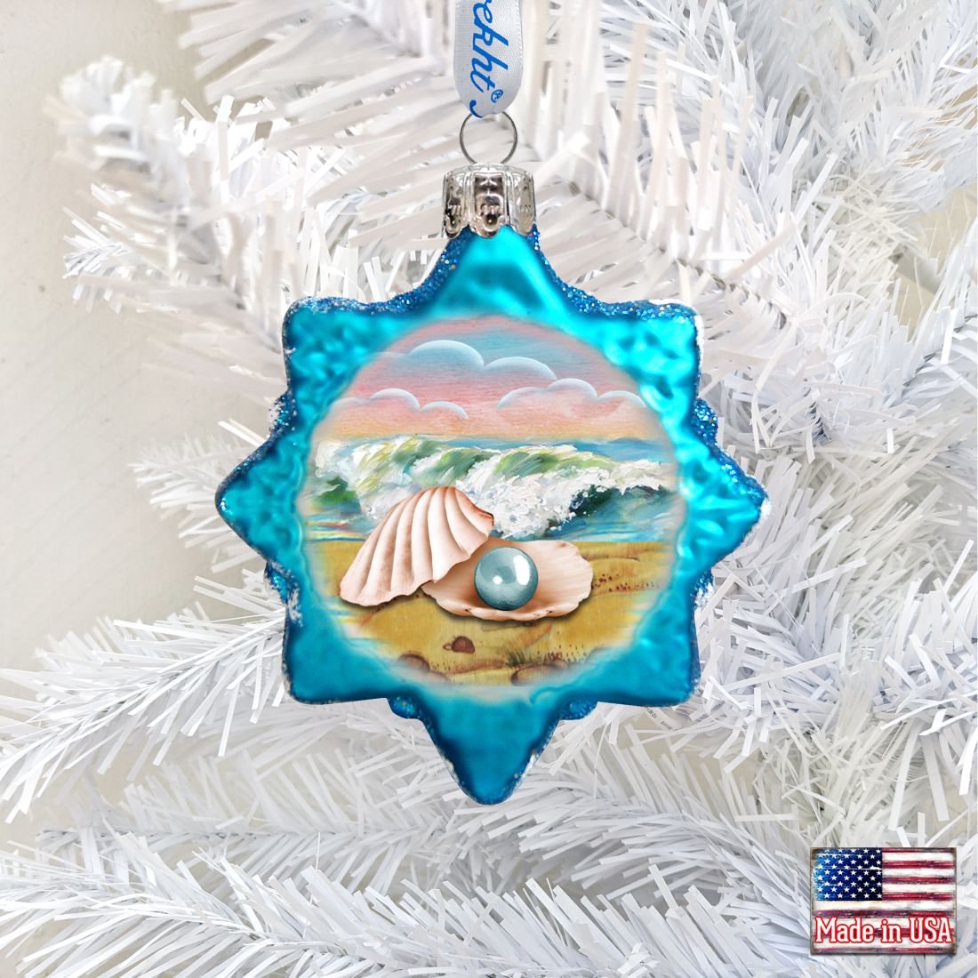 Pearl Shell Mercury Glass Ornament by G. DeBrekht - Coastal Holiday Decor - 775485