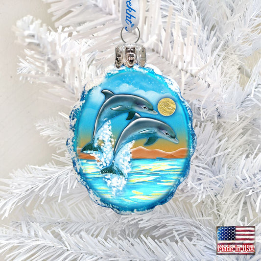Flower Dolphins Mercury Glass Ornament by G. DeBrekht - Coastal Holiday Decor - 777373