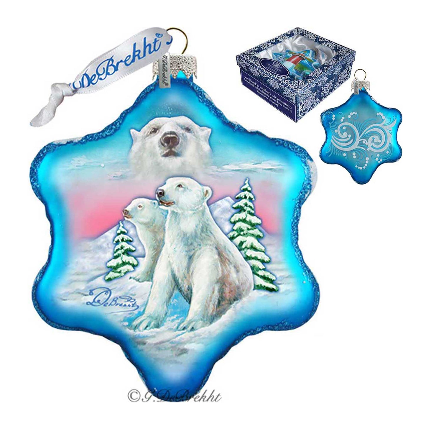 Polar Bear Snowflake Glass Ornament by G. DeBrekht - Wildlife Holiday Decor - 754-001