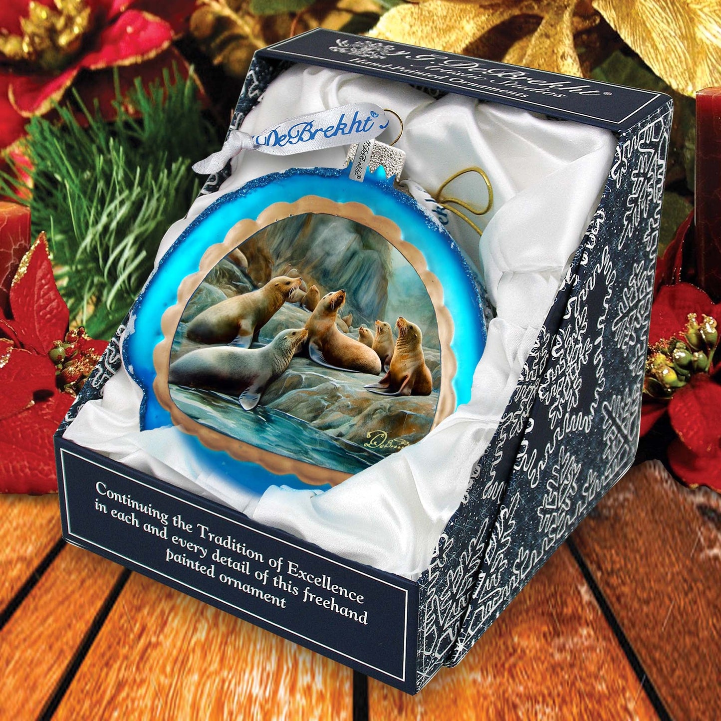 Coastal Sea Lions Rainbow Glass Ornament by G. Debrekht - Wildlife Holiday Décor - 756-023