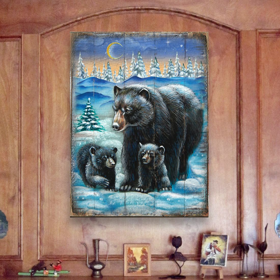 Scher Bears Art Wooden Wall Art by Nature Wonders - Nature Wildlife Decor  - 95214B