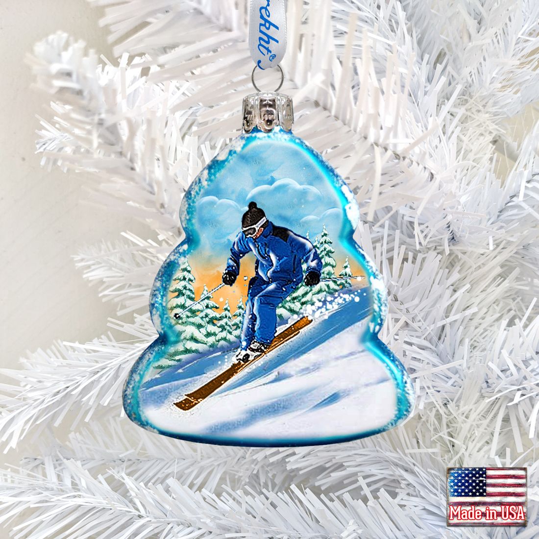 Skier Mercury Glass Ornament by G. DeBrekht - Wildlife Holiday Decor - 771037