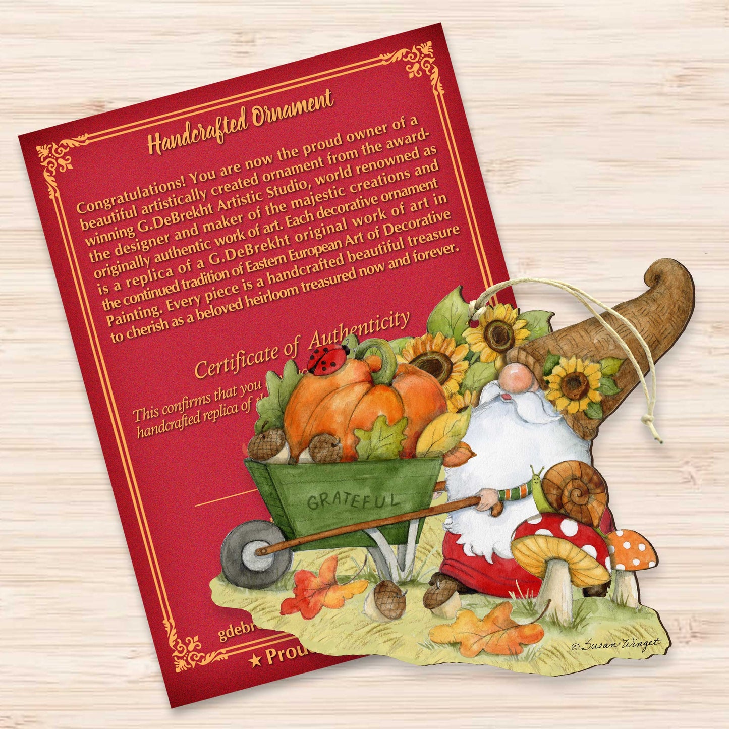 Autumn Decoration Grateful Harvest Gnome with Wheelbarrow and Cornucopia - Handmade Gift by Susan Winget - 8471207-SW