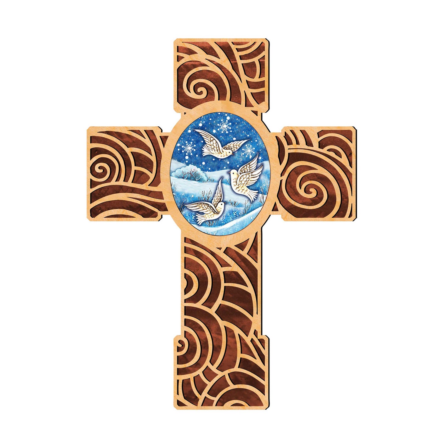 Wooden Cross of Peace Dove Modern Wooden Cross by Museum Icons - Easter Spring Decor - 88292