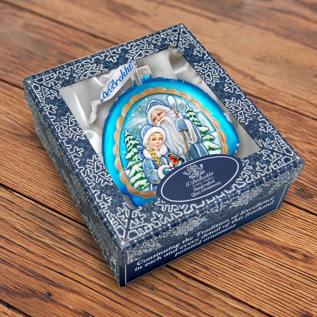 Limited Edition Frosted Story Rainbow Glass Ornament by G. DeBrekht - Christmas Santa Snowman Decor - 756-007