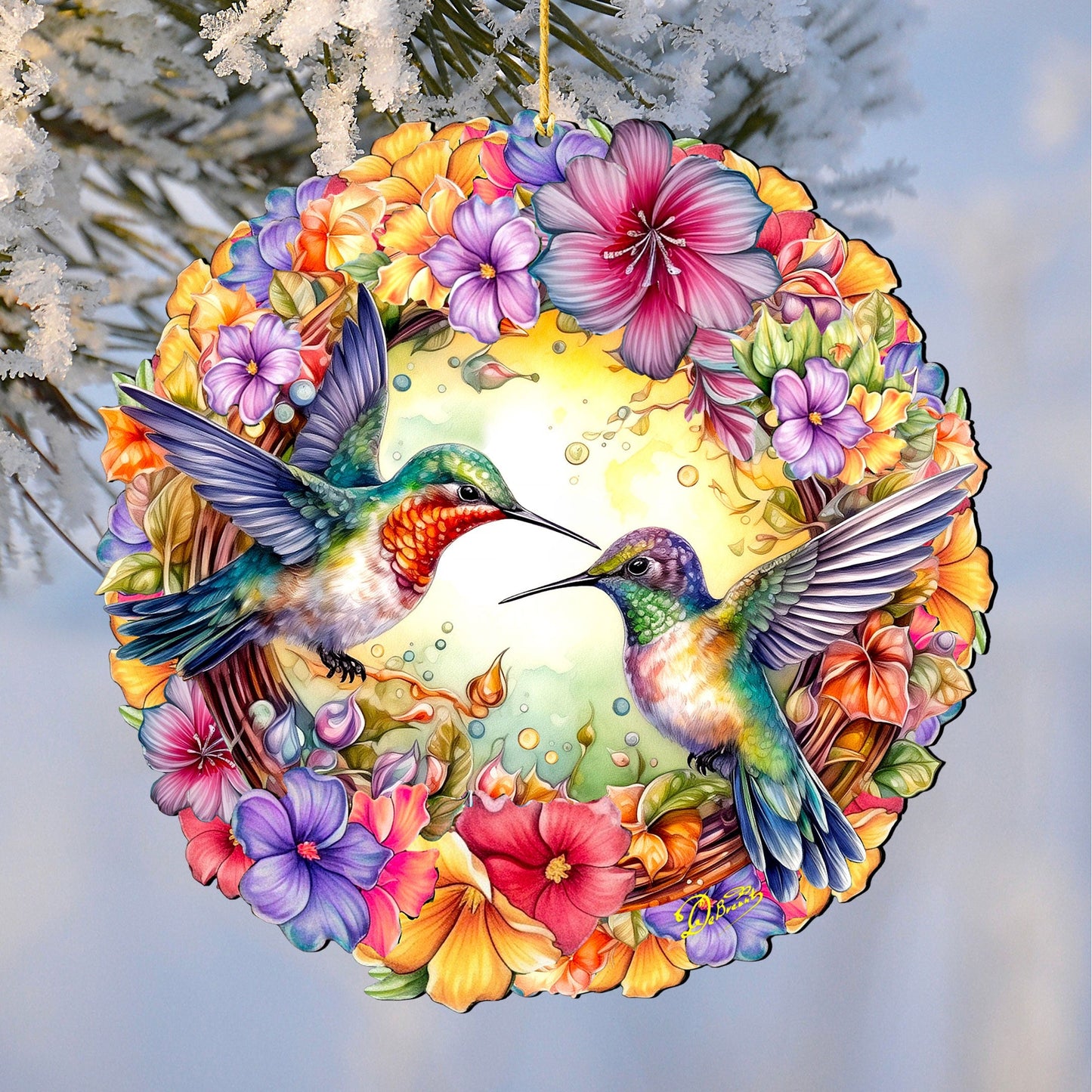 Hummingbirds Wreath Christmas Wooden Ornaments by G. DeBrekht - Easter Spring Decor - 8652804