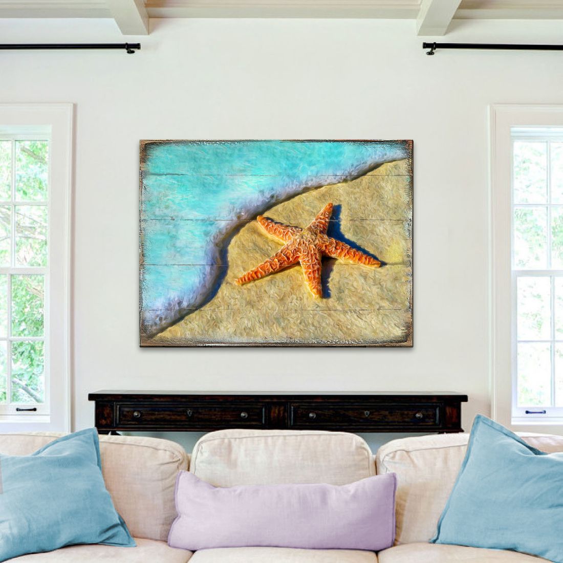 Starfish Wood Wooden Coastal Wall Art by Nature Wonders - Coastal Sea-Life Decor - 95253B