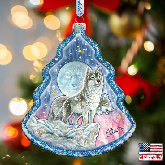 Howling at The Moon Wolves Glass Ornament by G. DeBrekht - Wildlife Holiday Decor - 762-024