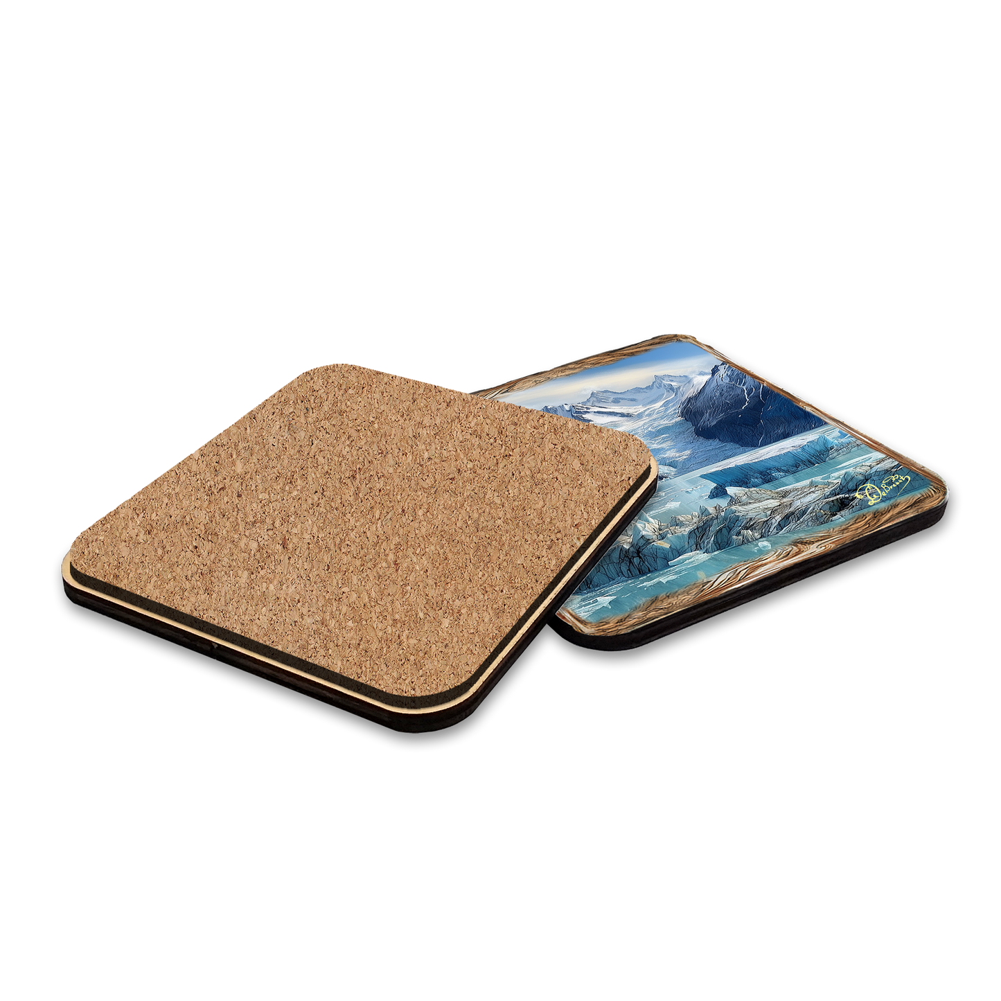 Glacier's Majesty Wooden Cork Placemat and Coasters Gift Set of 7 by Nature Wonders Nature Wildlife Decor  - 85402C-S7