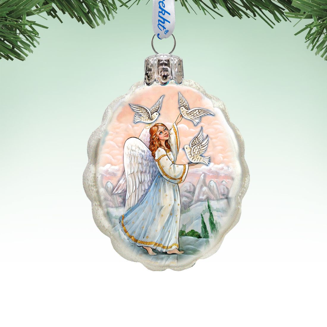 White Doves Angel Mercury Glass Ornament by G. DeBrekht - Nativity Holiday Décor - 773026