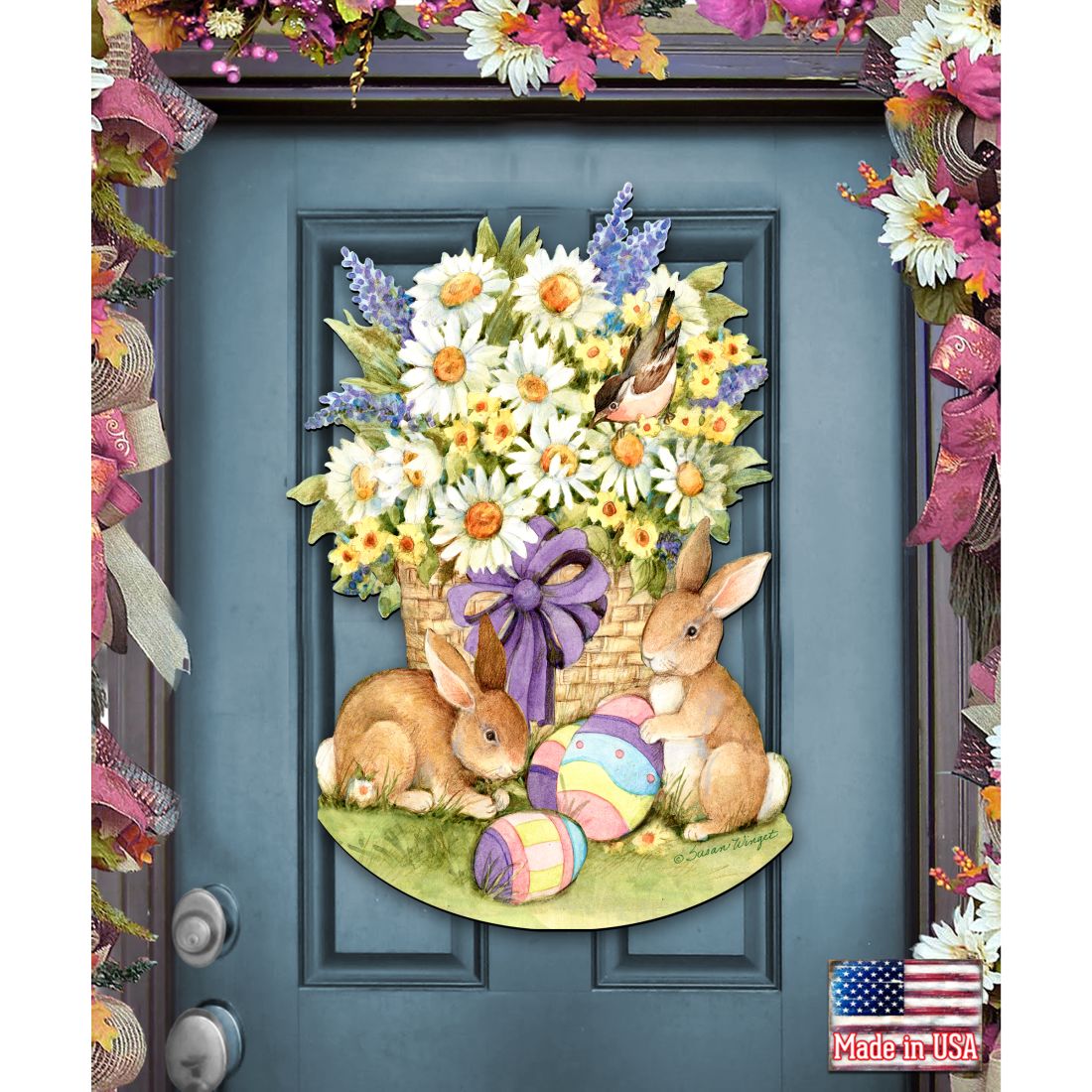 Spring Bunny Easter Door Decor by Susan Winget - Easter Spring Decor - 8471301H-SW