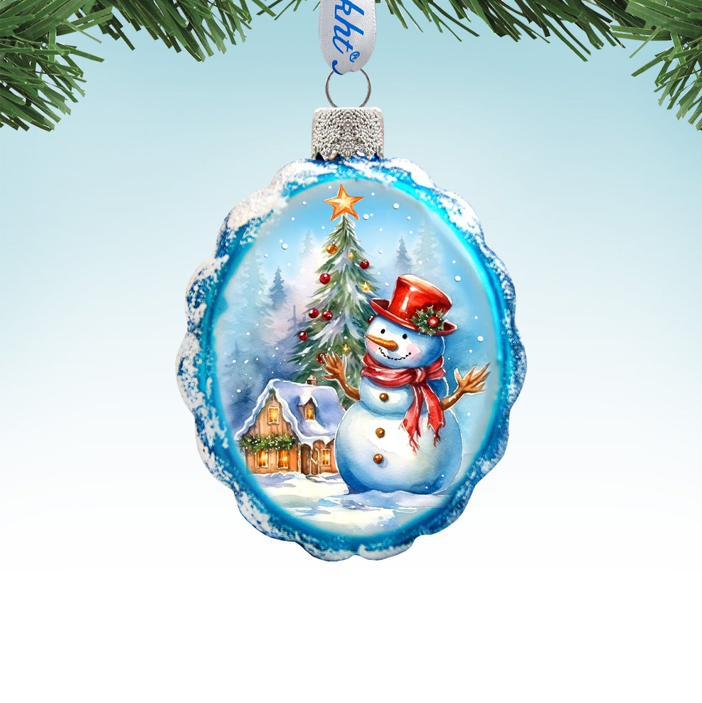 Snowman and Christmas Tree Mercury Glass Ornaments by G. Debrekht - Christmas Santa Snowman Décor - 776020
