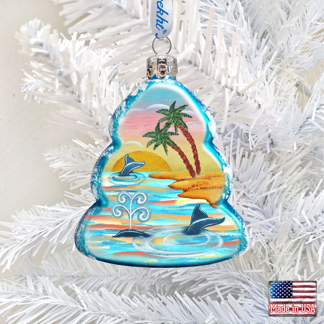 Whale at The Palms Mercury Glass Ornament by G. DeBrekht - Coastal Holiday Décor - 776276-2