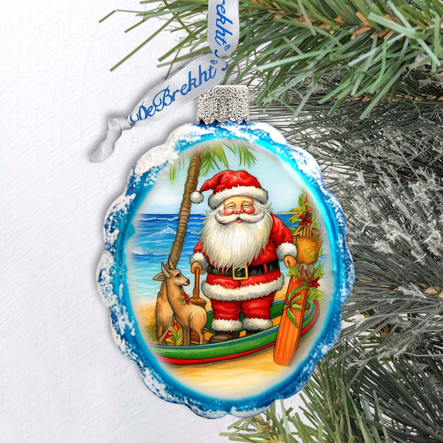Holiday Coastal Décor - Santa on the Beach Keepsake Glass Ornaments by G. Debrekht - Christmas Décor - 777416