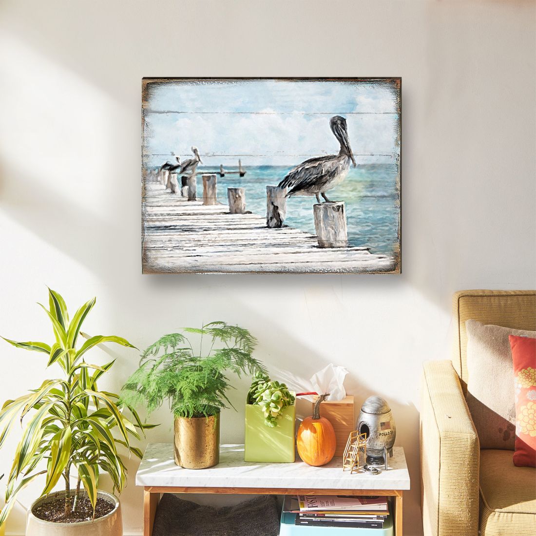 Pelican Wood Wooden Coastal Wall Art by Nature Wonders - Coastal Sea-Life Decor - 95252B