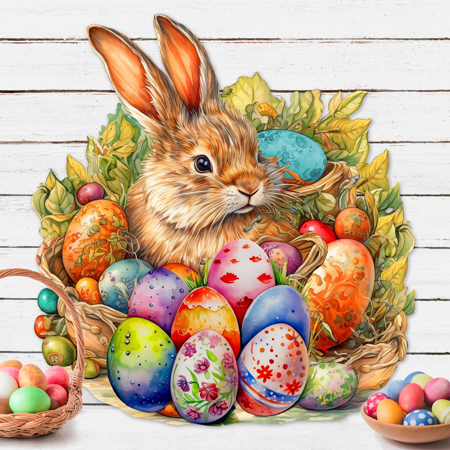 Easter Bunny with Eggs Holiday Door Decor by G. Debrekht - Easter Spring Decor - 8652766H