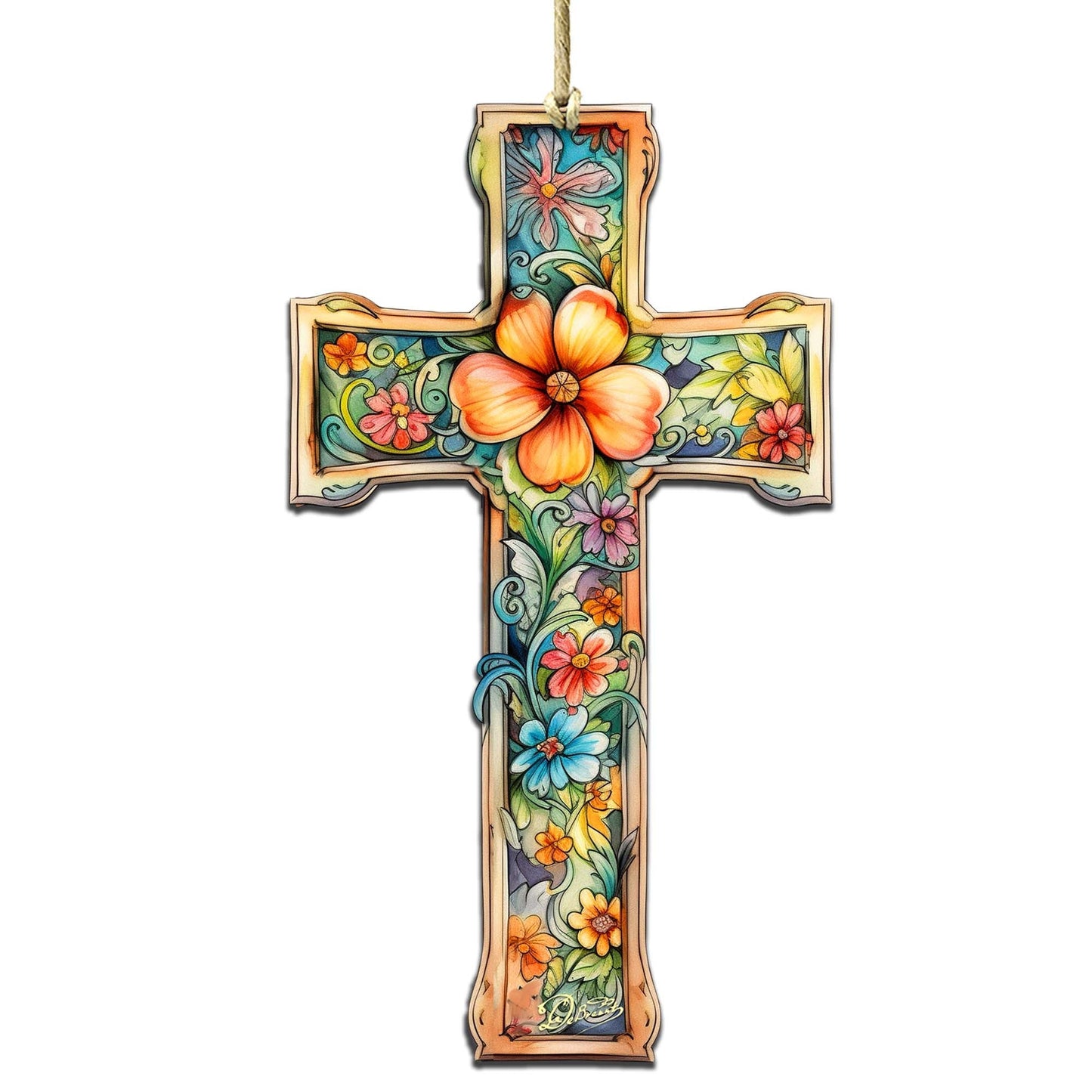 Blossom Cross Wooden Ornaments by G. DeBrekht Easter Spring Decor - 8688165