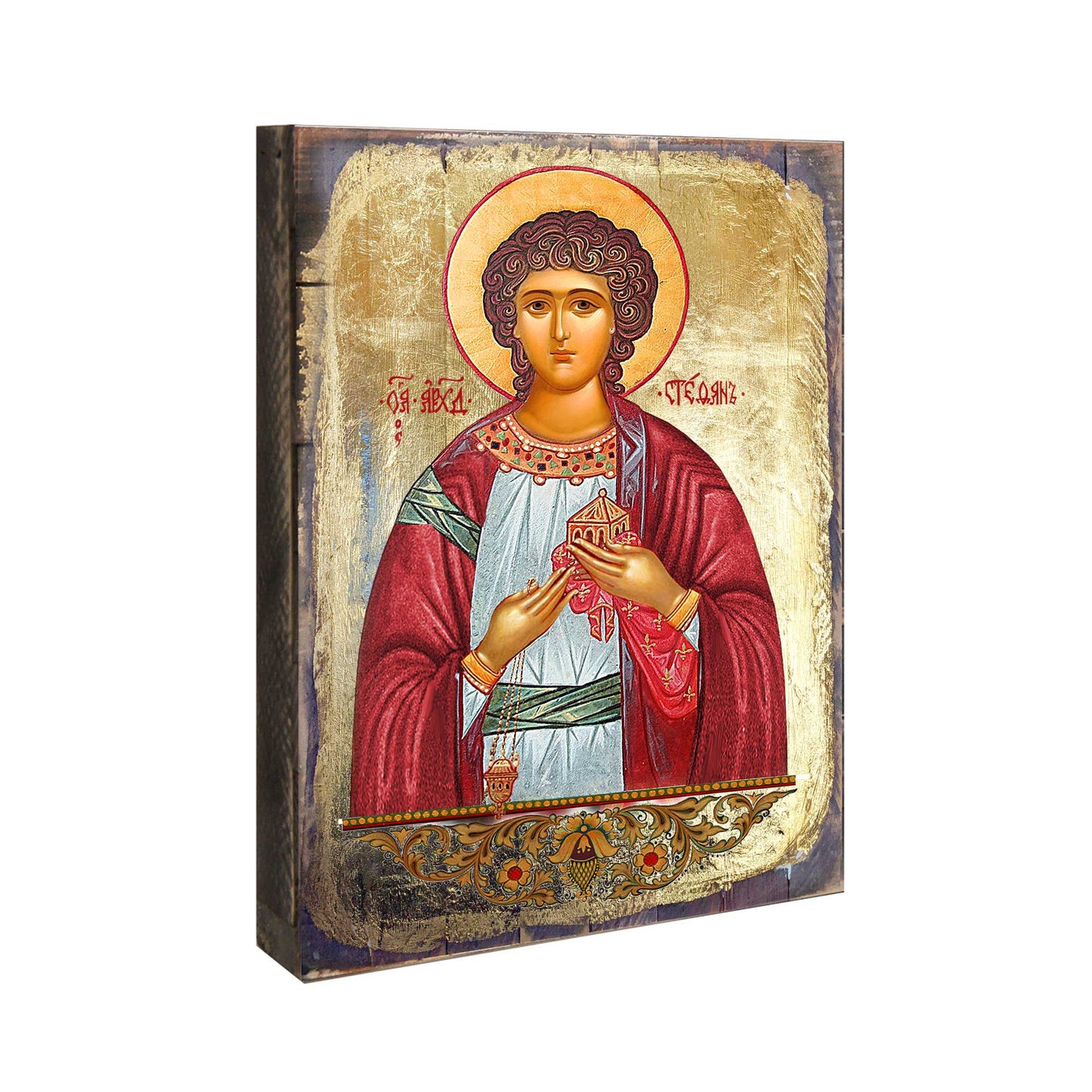 Saint Stephen Wooden Gold Plated Religious Christian Sacred Icon - Inspirational Icon Decor - 85056